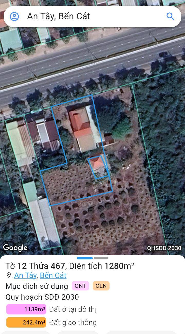 Đất nền mặt tiền đường Hùng Vương, An Tây, Bến Cát 1144m² - Giá đầu tư hợp lý!