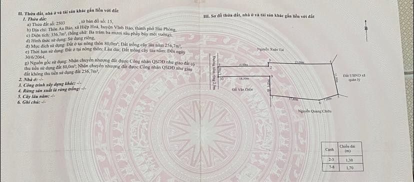 Đất thổ cư 430m² tại Thôn An Bảo, Vĩnh Bảo - Giá chỉ 1 tỷ, cơ hội đầu tư tuyệt vời!