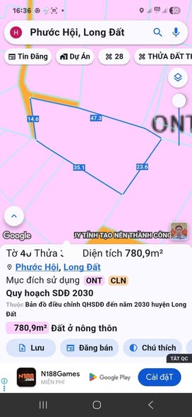 Đất thổ cư Phước Hội Đất Đỏ 486m² giá 1.65 tỷ - Sẵn sàng xây dựng