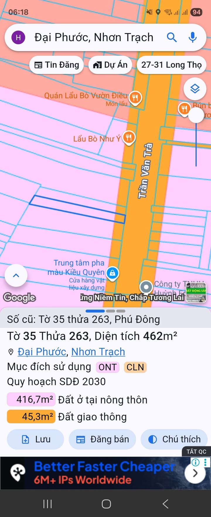 Đất nền mặt tiền Trần Văn Trà, xã Phú Đông, 905m² - Kinh doanh sầm uất!