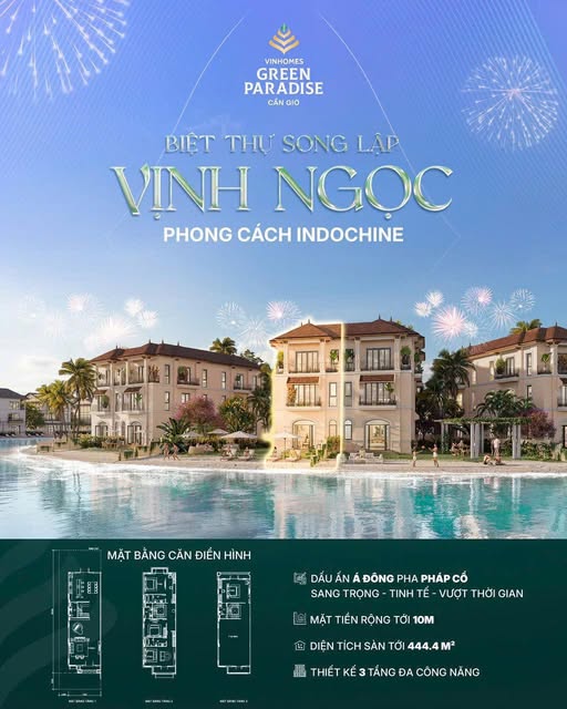 Biệt thự song lập Vịnh Ngọc Cần Giờ 444m² - Kiến trúc Indochine đẳng cấp!