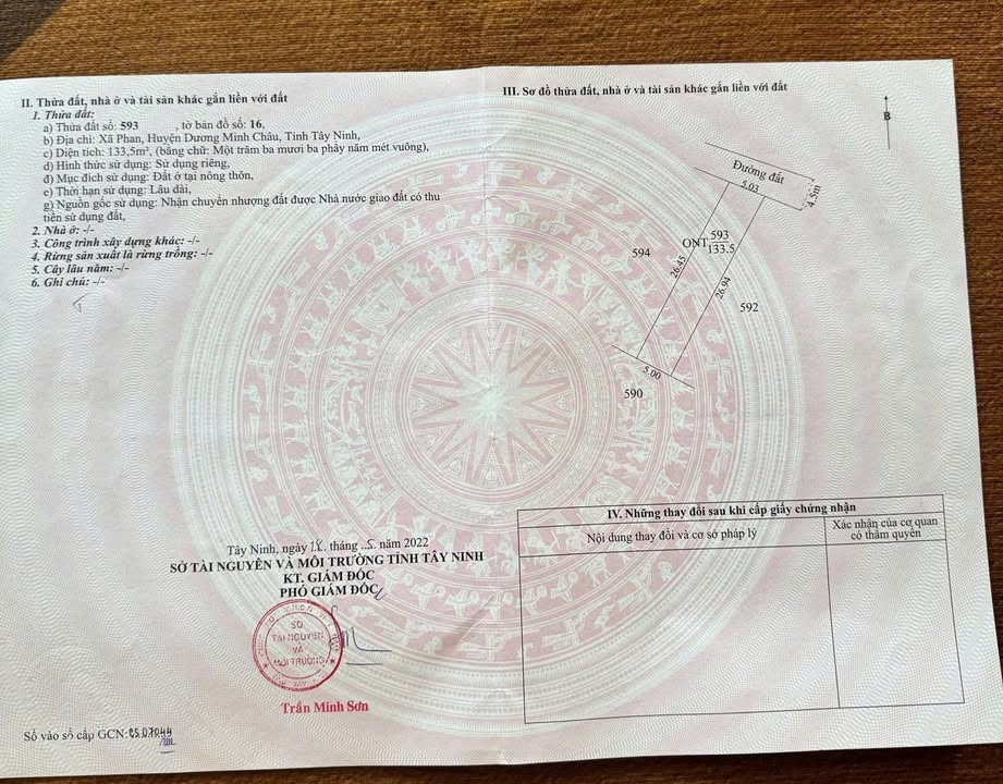 Đất thổ cư xã Phan Dương Minh Châu, Tây Ninh 135m² giá 490 triệu - Cơ hội đầu tư hấp dẫn!