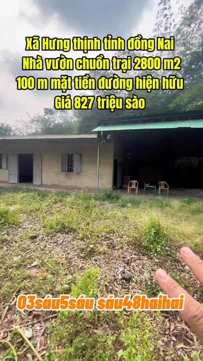 Nhà vườn 2800m² xã Hưng Thịnh, Đồng Nai - Giá chỉ 2.316 tỷ, thích hợp chăn nuôi!
