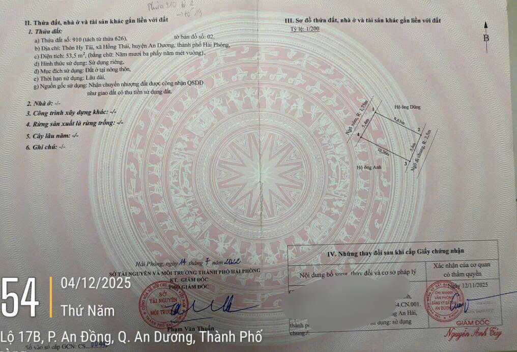 Đất Hồng Thái An Dương 53.5m² giá chỉ 1.1 tỷ - Sổ hồng chính chủ!