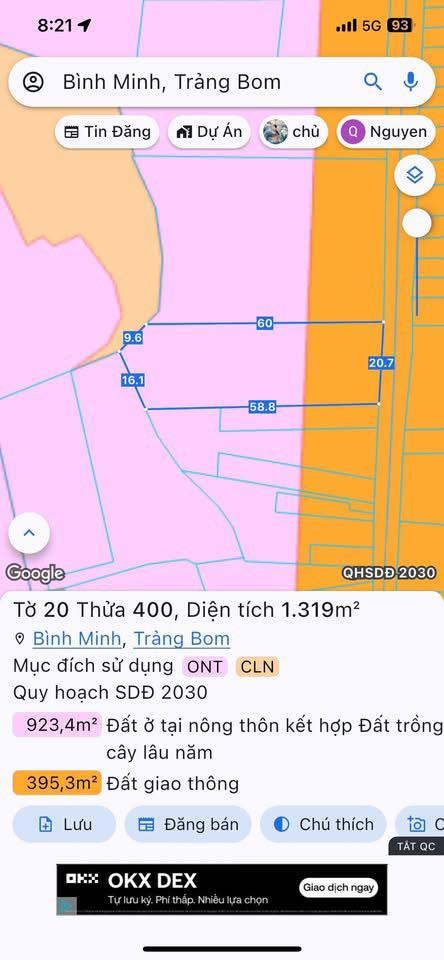 Lô đất Trảng Bom 1300m² giá 6 tỷ - Vị trí trung tâm, cơ hội đầu tư hấp dẫn!