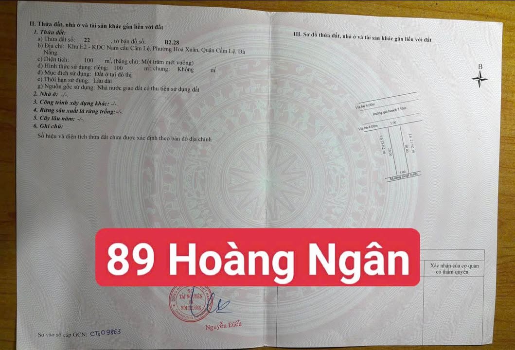 Đất đường Hoàng Ngân, Hòa Xuân, Đà Nẵng 100m² giá 5,55 tỷ - Vị trí đắc địa, đầu tư sinh lời!
