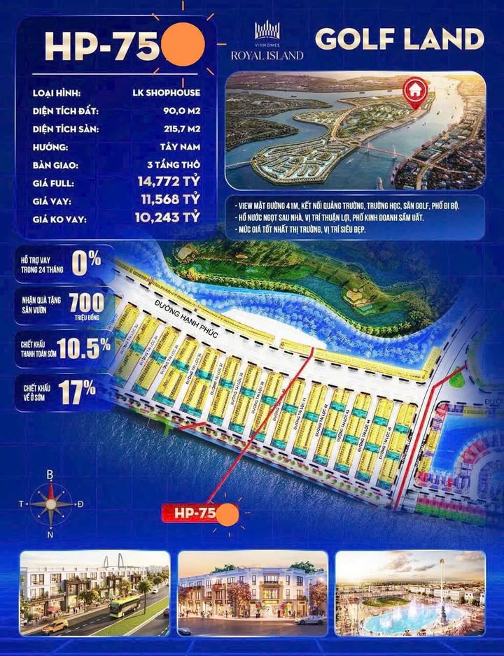 Shophouse Golf Land Hải Phòng 90m² giá 14.7 tỷ - Giao dịch độc quyền!