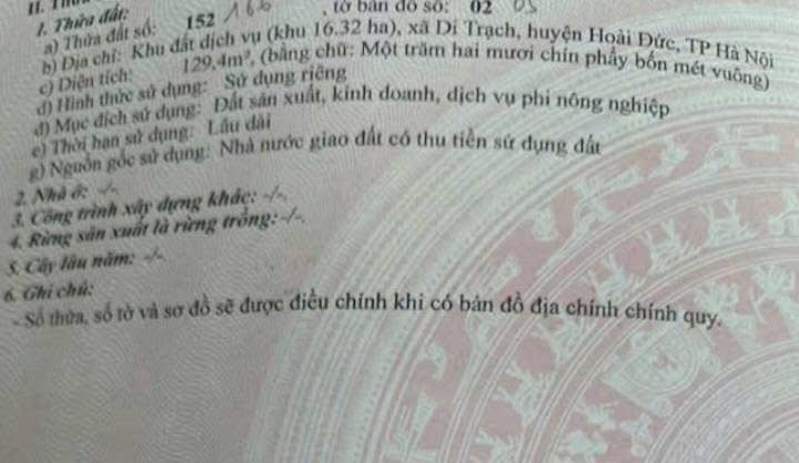 Đất dịch vụ Di Trạch Hoài Đức 129.4m² - Vị trí đẹp, giá đầu tư!