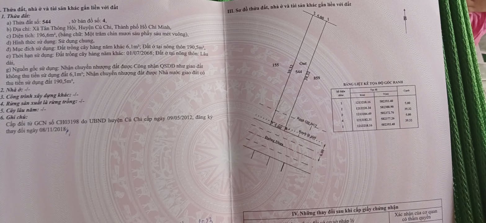 Đất thổ cư 196.6m² đường Liêu Bình Hương, Củ Chi, giá 5 tỷ - Cơ hội đầu tư tuyệt vời!