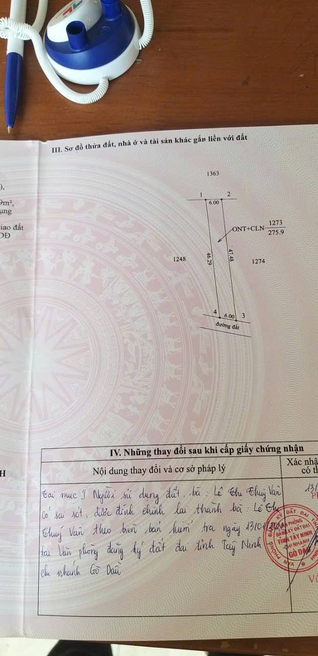 Đất thổ cư 282m² Gò Dầu, Tây Ninh - Mặt tiền đường bê tông, giá 1.2 tỷ!