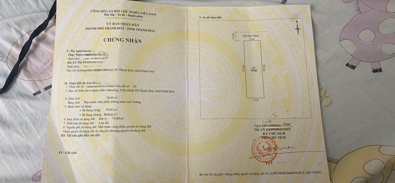 Đất trung tâm phường Ba Đình, TP. Thanh Hóa 79m² giá 5 tỷ - Cơ hội đầu tư hấp dẫn!