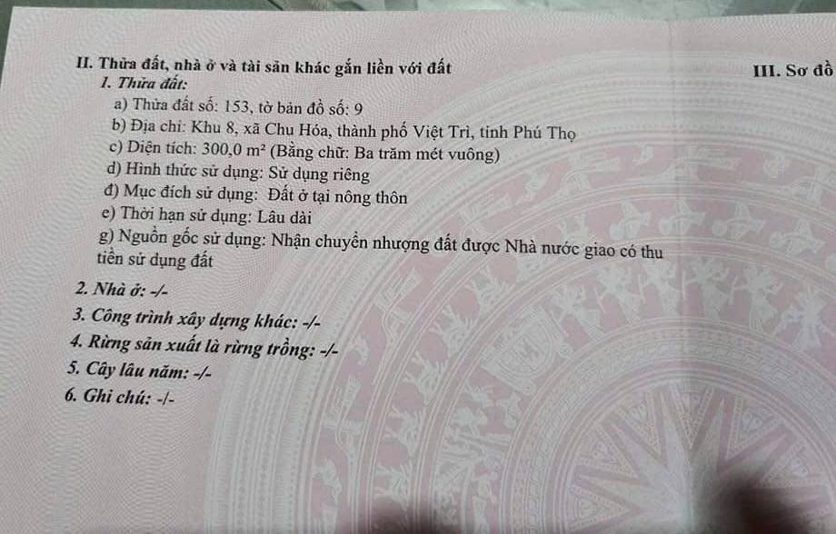 Đất nền 2 mặt tiền tại Chu Hóa, Việt Trì 300m² giá 8.4 tỷ - Vị trí đẹp, đầu tư sinh lời!