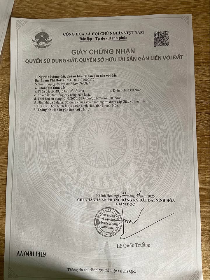 Đất Nền Thôn Ninh Ích, Bắc Ninh Hòa 3394m² giá 6.79 tỷ - Gần Quốc Lộ 1A!