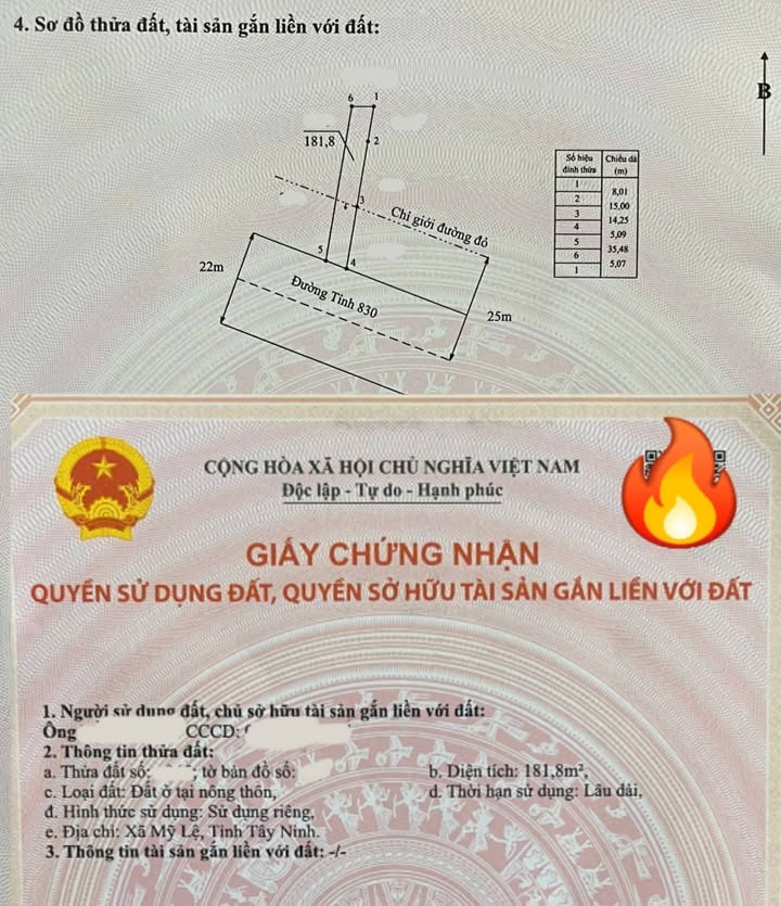 Đất thổ cư mặt tiền đường 830, Tân Trạch, Cần Đước 190m² chỉ 2.1 tỷ - Đầu tư sinh lời ngay!