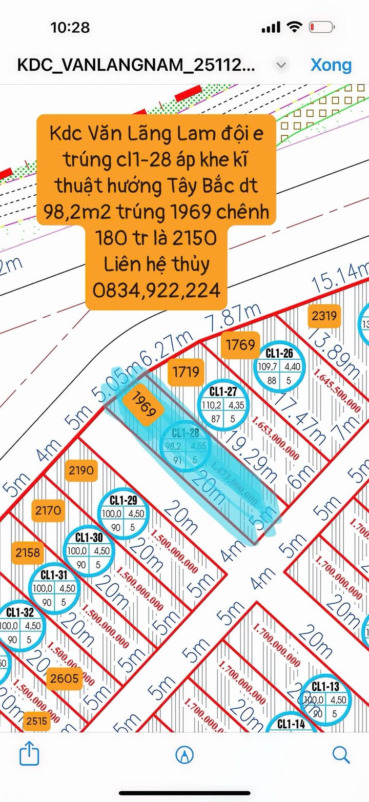 Đất nền KDC Văn Lãng Lam Trực Tuấn 98.2m² giá 2.15 tỷ - Đầu tư sinh lời ngay!