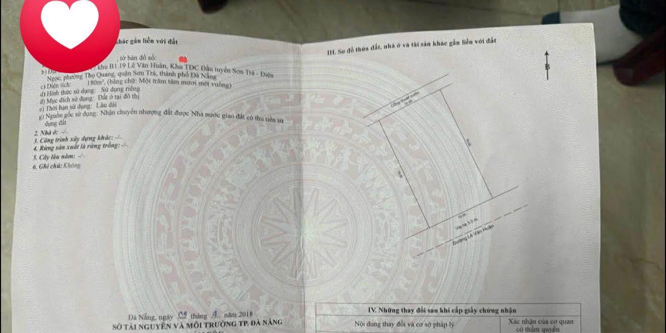 Đất nền Lê Văn Huân, Sơn Trà, Đà Nẵng 180m² - Giá tốt không thể bỏ lỡ!
