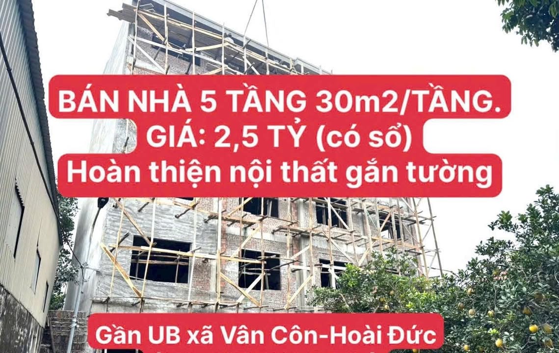 Nhà 5 tầng Vân Côn, Hoài Đức 30m² giá 2.5 tỷ - Chính chủ bán gấp!