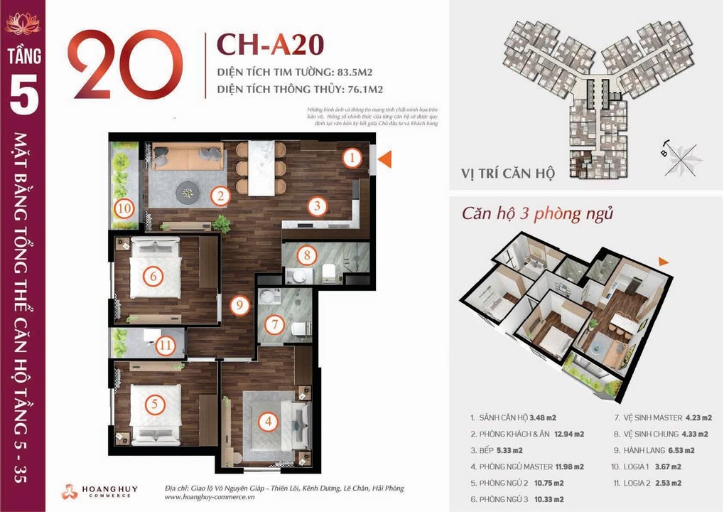 Căn hộ 3 phòng ngủ 83m² Chung cư Hoàng Huy Commerce - Chính chủ bán giá tốt!