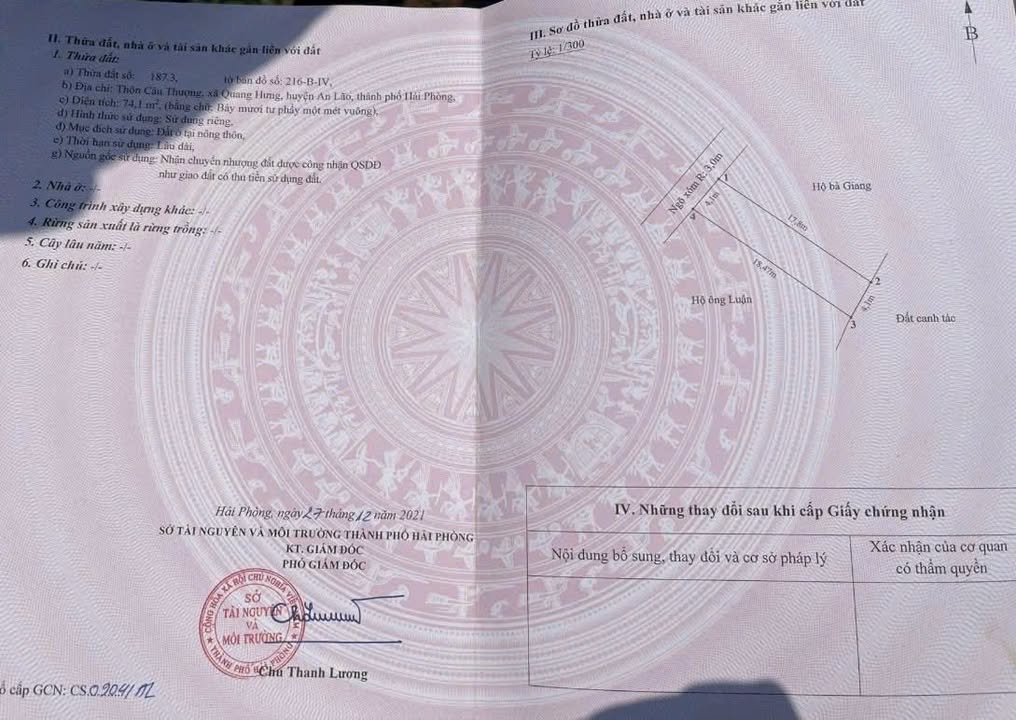 Đất thổ cư 74m² Quang Hưng, An Lão – Sổ đỏ chính chủ, Giá thỏa thuận!