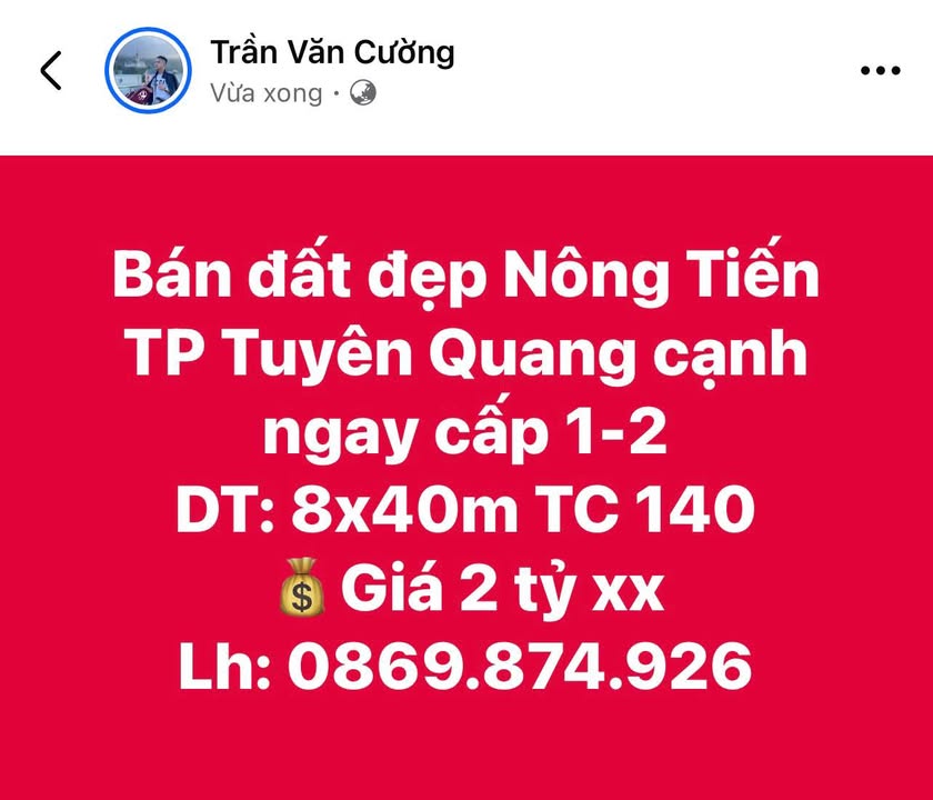 Đất nền Nông Tiến Tuyên Quang 320m² giá 2 tỷ - Vị trí đắc địa gần trường học!