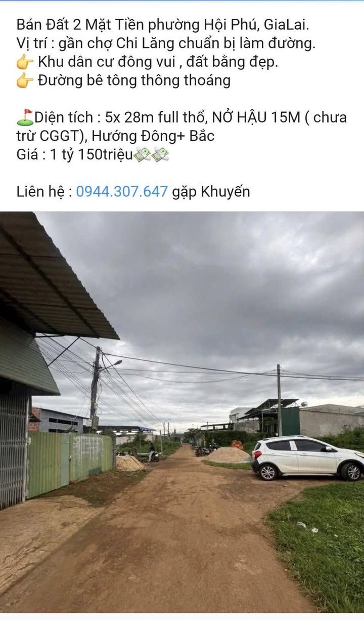 Đất 2 Mặt Tiền phường Hội Phú, Pleiku 140m² giá 1.15 tỷ - Đường thông thoáng, vị trí đắc địa!