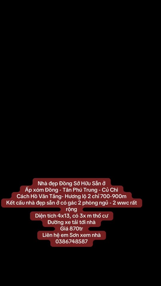 Nhà đẹp Ấp Xóm Đồng, Tân Phú Trung 52m² giá 870 triệu - Sẵn sàng ở ngay!