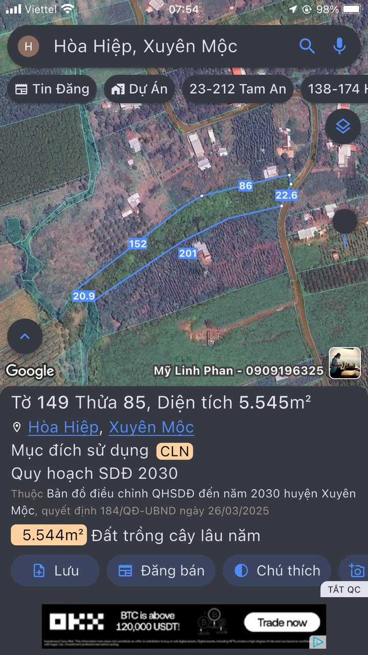 Đất nền 5545m² xã Hòa Hiệp, Xuyên Mộc - Giá chỉ 8 tỷ, cơ hội đầu tư hấp dẫn!