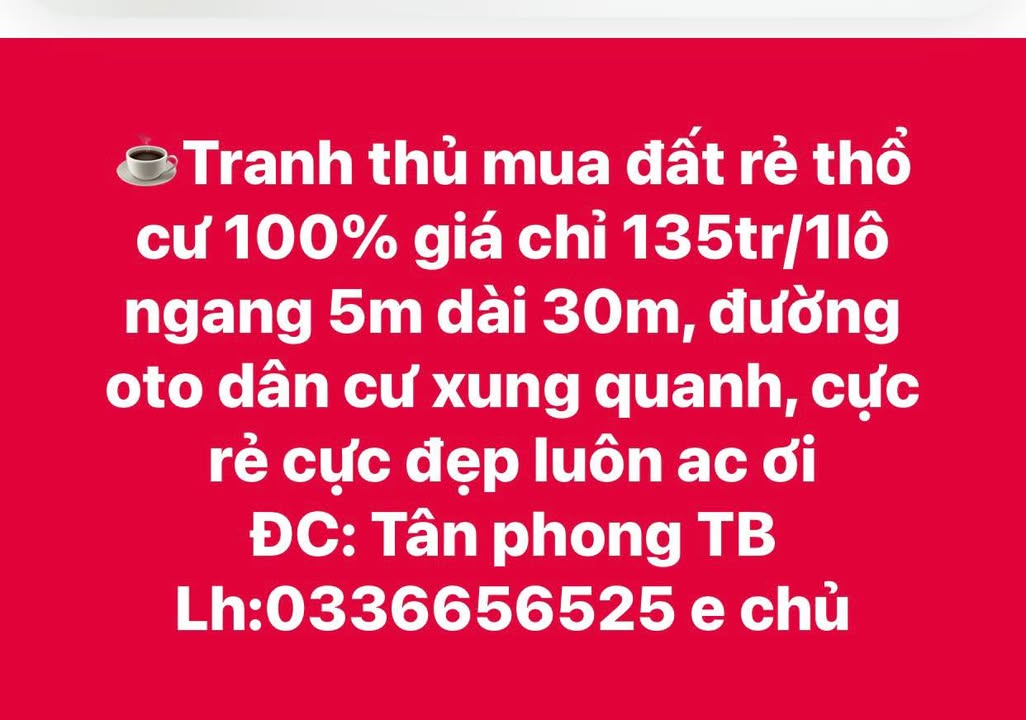 Đất thổ cư 150m² Tân Phong, Tân Biên chỉ 135 triệu - Cơ hội vàng cho nhà đầu tư!