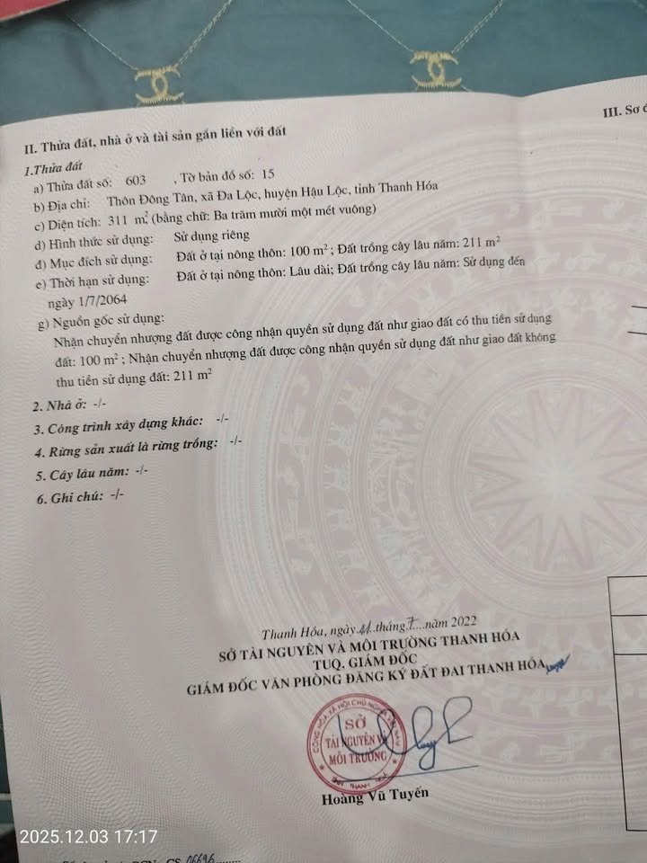 Lô đất Đa Lộc Hậu Lộc 311m² - Chính chủ bán giá thỏa thuận!