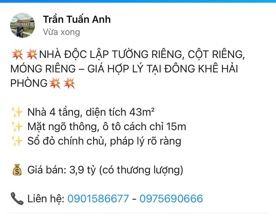 Nhà độc lập 4 tầng tại Đông Khê, Hải Phòng - Giá chỉ 3.9 tỷ, thương lượng