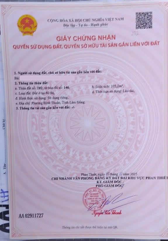 Đất thổ cư Phan Thiết 105m² giá 1.35 tỷ - Sổ đỏ chính chủ, ô tô vào tận đất!