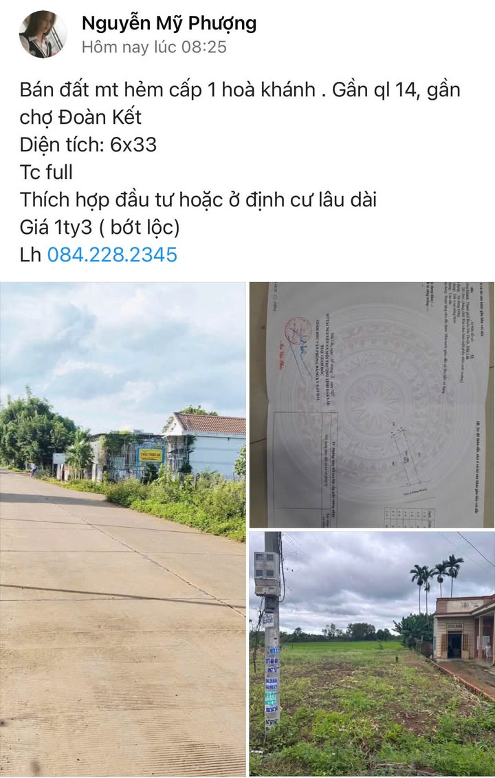 Đất nền Hòa Khánh 198m² giá 1.3 tỷ - Đầu tư sinh lời ngay!