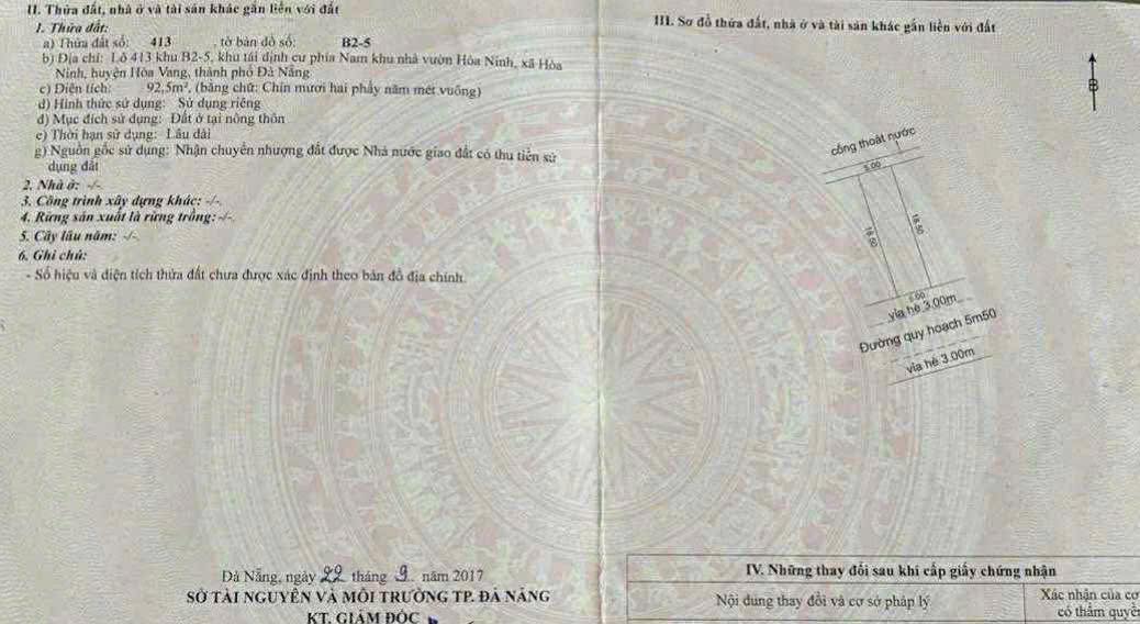 Đất mặt tiền đường 5m5 khu TĐC Hòa Ninh Đà Nẵng 92,5m² - Đầu tư sinh lời tiềm năng!