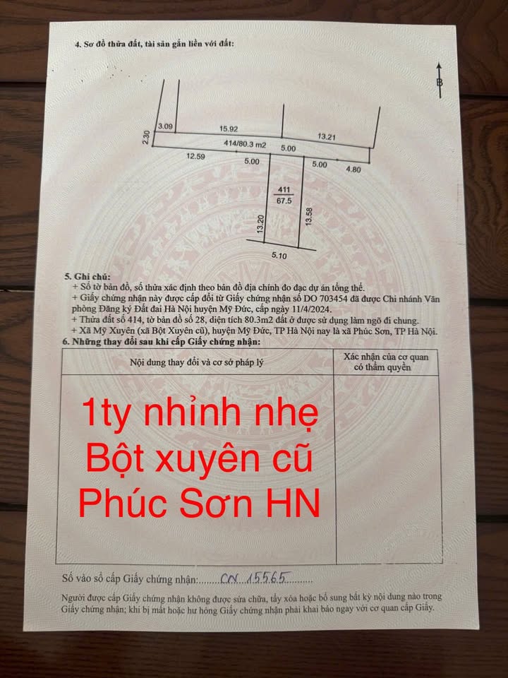 Đất nền Bột Xuyên, Mỹ Đức, Hà Nội 67m² giá 1 tỷ - Tiềm năng phát triển tốt!