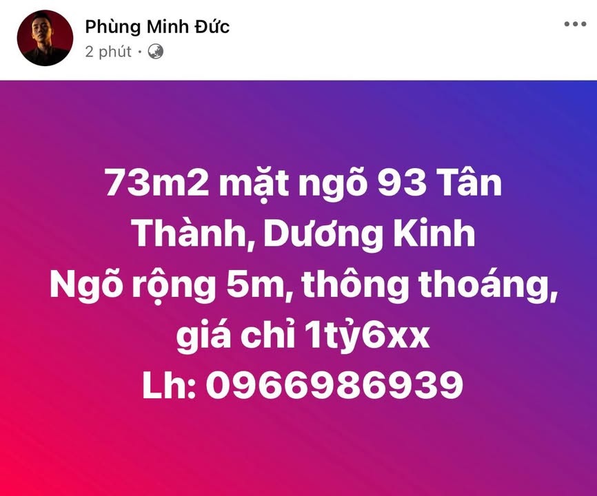 Nhà riêng 73m² ngõ 93 Tân Thành, Dương Kinh - Giá chỉ 1.6 tỷ!