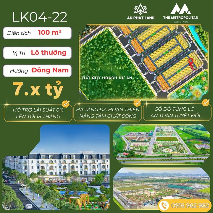 Lô đất liền kề The Metropolitan Bắc Giang 100m² giá chỉ 7 tỷ - Tiềm năng tăng giá vượt trội!