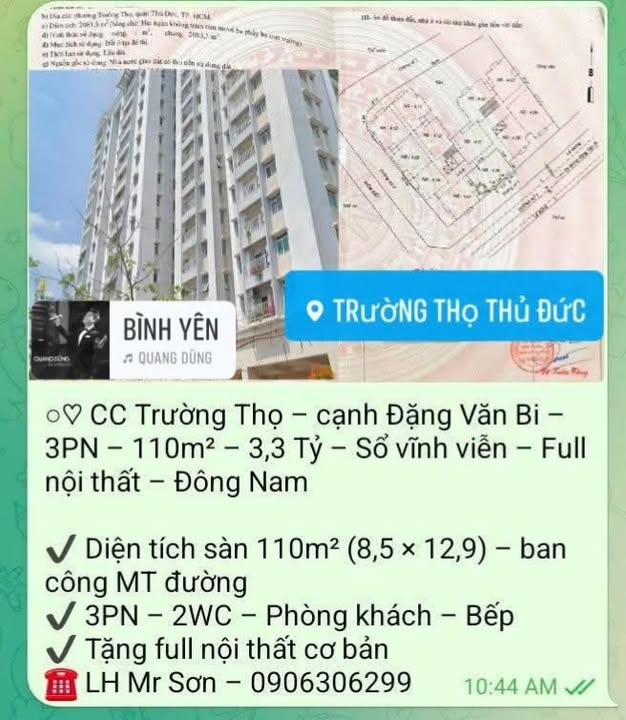 Căn hộ CC Trường Thọ Thủ Đức 110m² giá 3.3 tỷ - Full nội thất, sẵn sàng ở ngay!