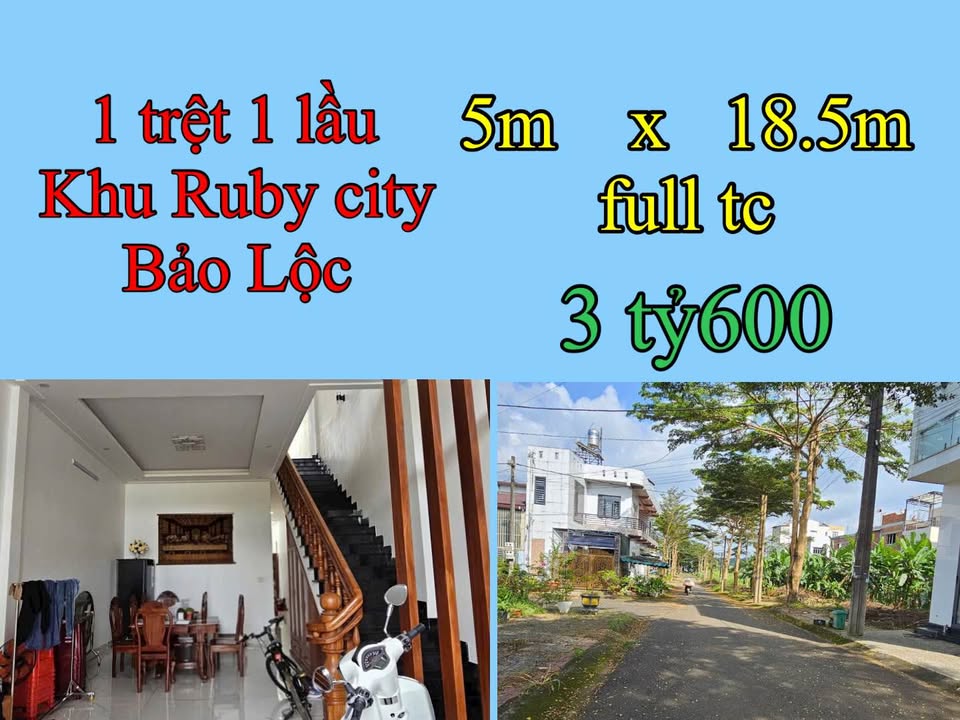 Nhà 1 trệt 1 lầu khu Rubi City, Bảo Lộc 92.5m² giá 3.6 tỷ - Full nội thất sang trọng!