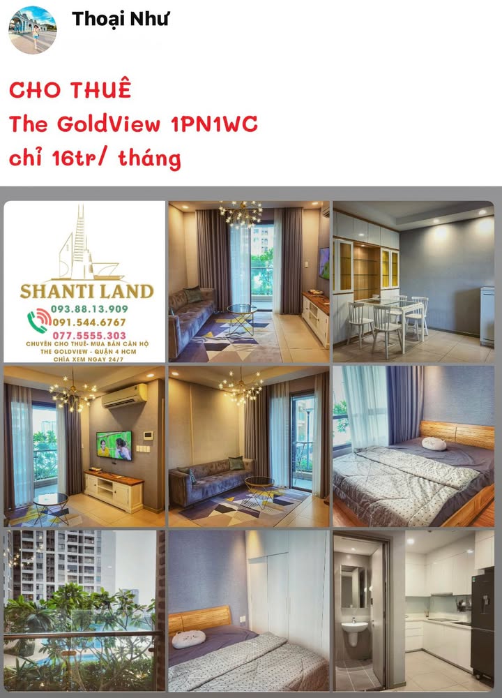 Căn hộ 1PN The GoldView quận 4 50m² giá 16 triệu - View hồ bơi cực chill!