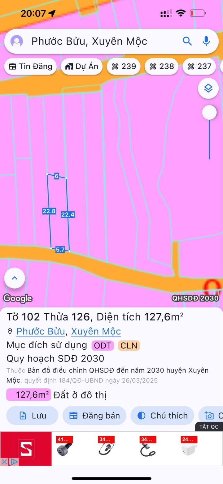 Đất nền Phước Bửu, Xuyên Mộc, Bà Rịa - Vũng Tàu 131m² giá 1.27 tỷ - Cơ hội đầu tư tuyệt vời!