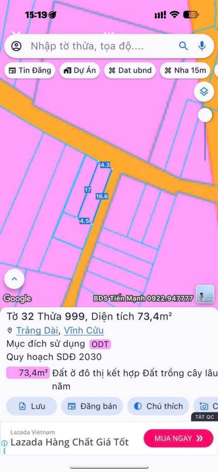 Đất thổ cư KP2 Trảng Dài, Biên Hòa 73m² giá 2.650 tỷ - Vị trí đẹp, đầu tư sinh lời!