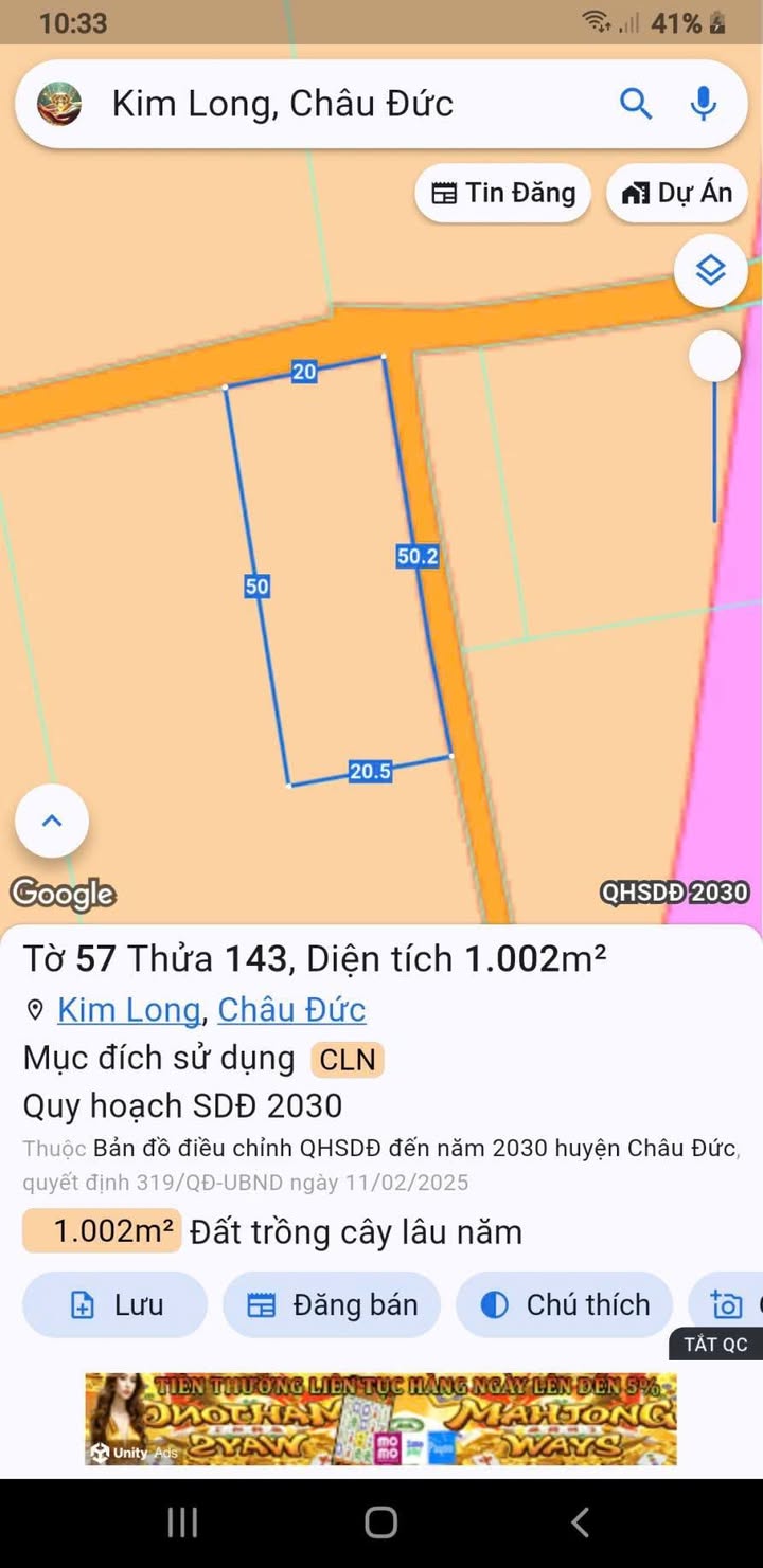 Đất Farm 2 mặt tiền Kim Long 1000m² giá 3 tỷ - Có nhà yến thu hoạch ngay!