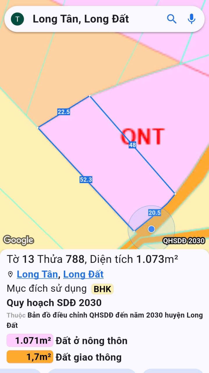 Đất Long Tân Đất Đỏ 1073m² giá 1.45 tỷ - Gần mặt tiền đường đá mi ô tô