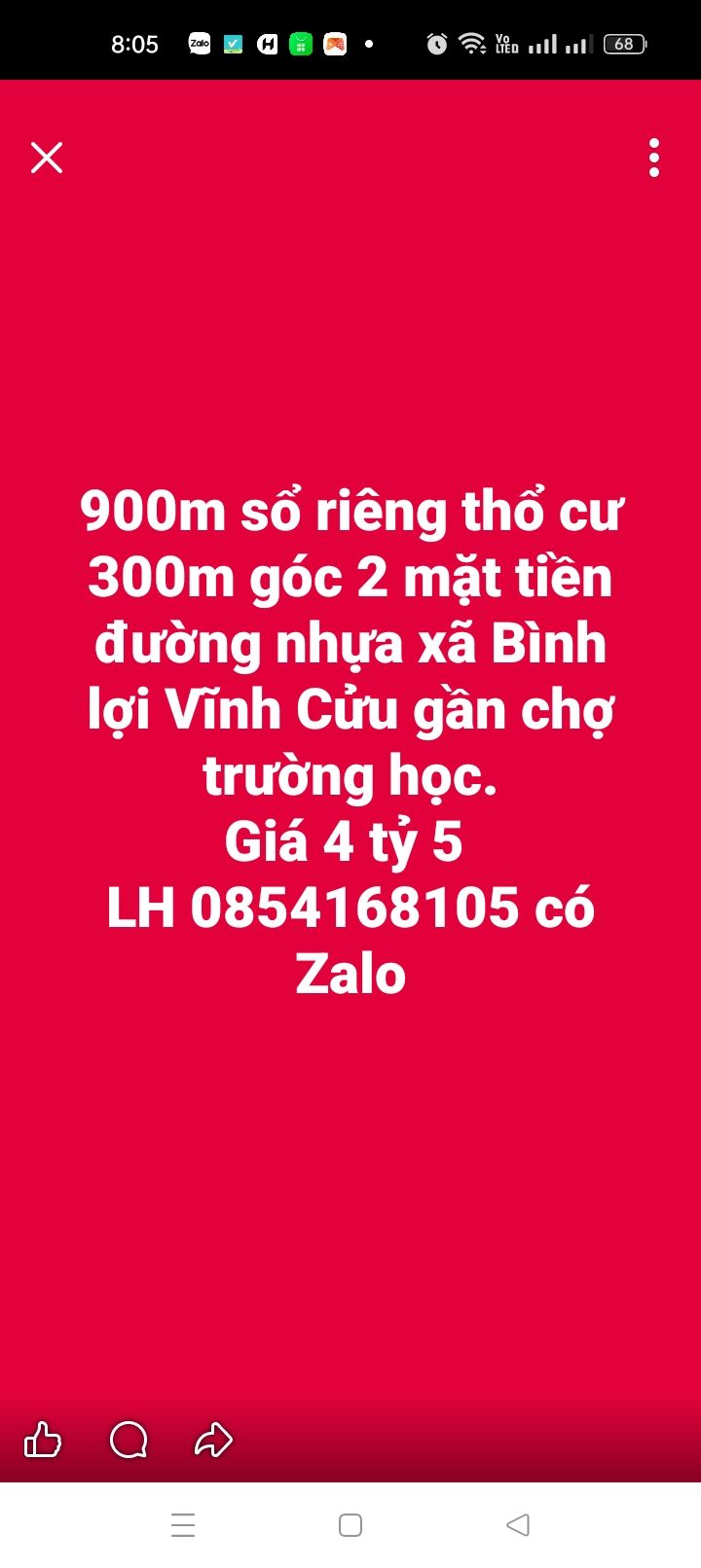 Đất thổ cư 900m² xã Bình Lợi, Vĩnh Cửu - Sổ đỏ chính chủ, giá 4.5 tỷ!