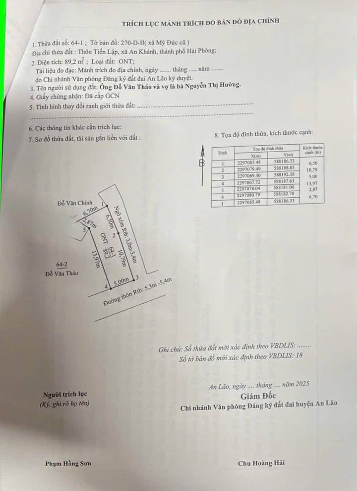 Đất nền Tiến Lập, Mỹ Đức, An Lão 89.2m² - Lô góc đẹp, giá hợp lý!