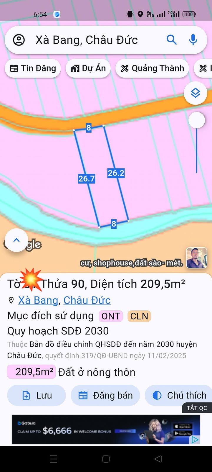 Đất thổ cư Xà Bang Châu Đức 208m² giá chỉ 750 triệu - Sổ hồng chính chủ!