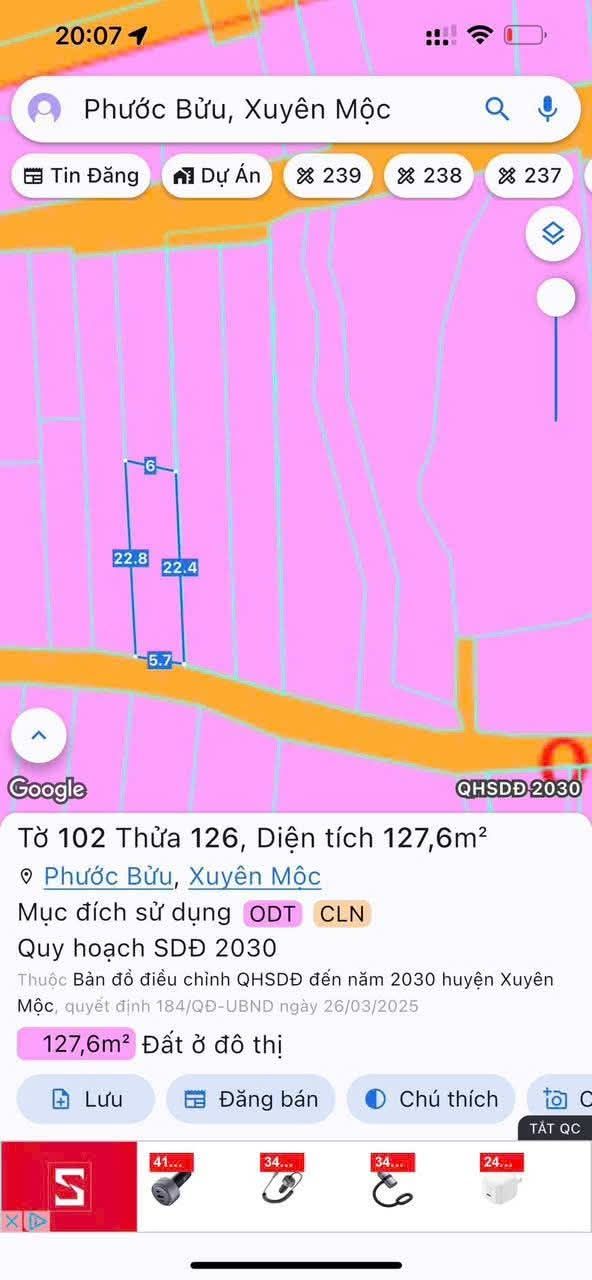 Đất nền Phước Bửu Xuyên Mộc 131m² giá 1.27 tỷ - Cơ hội đầu tư tuyệt vời!