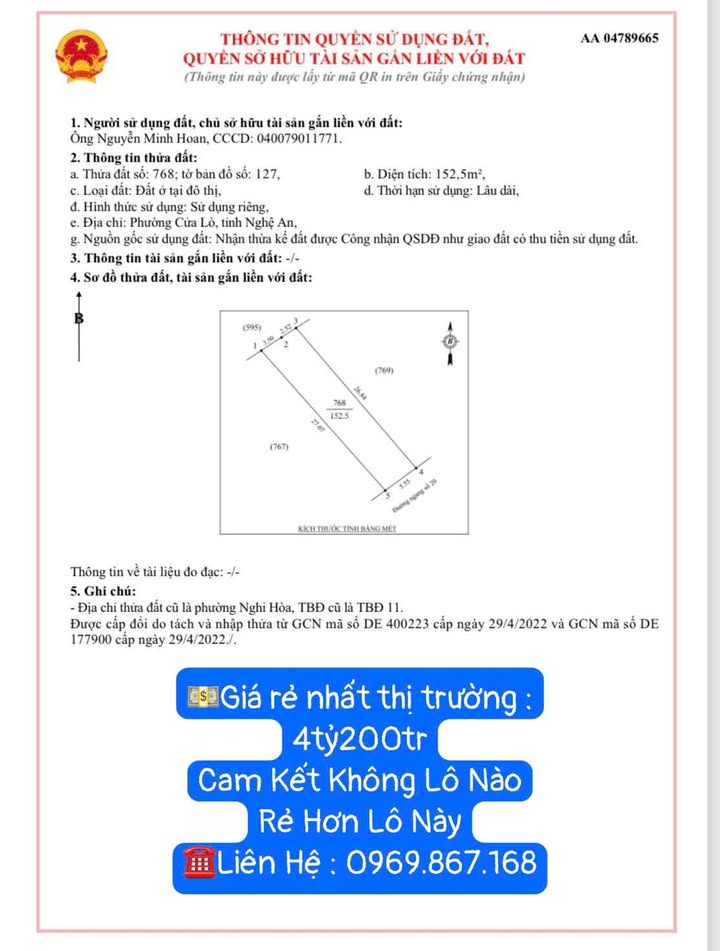 Đất Nền Đường Ngang Số 20, Nghi Hoà, Cửa Lò 152.5m² giá 4.2 tỷ - Cơ hội đầu tư tuyệt vời!