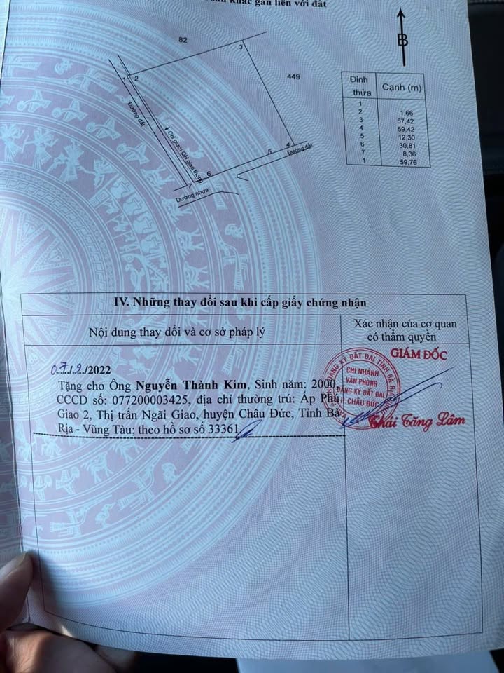 Đất Bàu Chinh Châu Đức 3,3 sào giá 2,9 tỷ - Cơ hội đầu tư hấp dẫn!