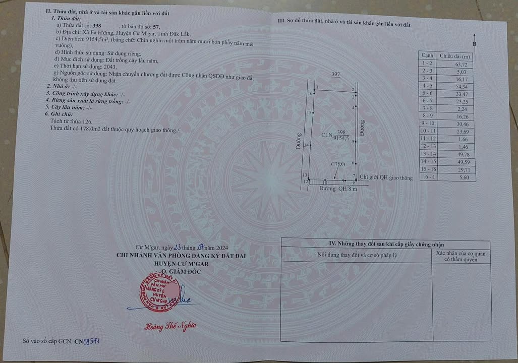 Đất nền 1ha 3 mặt tiền xã Ea H'đinh, Cư M'gar, Đắk Lắk giá 6.5 tỷ - Đầu tư sinh lời ngay!